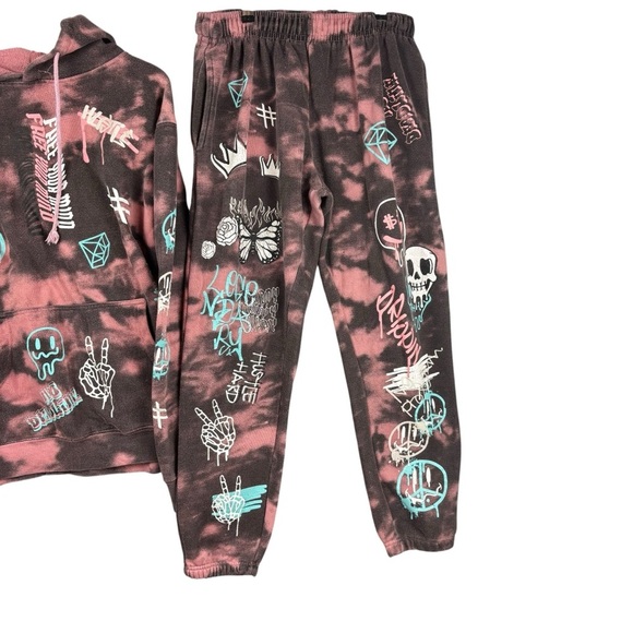 EUC Eighty Eight Brand Men’s Graffiti Graphic Hoodie & Jogger Sweat Set Sz Large - Picture 3 of 15